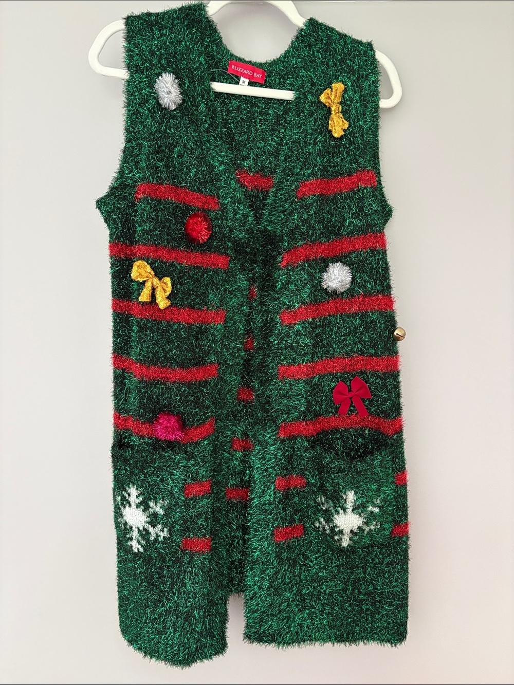 Women’s ' Green Holiday Vest with Red Accents